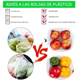 RUISTLI Bolsas Reutilizables 15 PCS,Bolsas de Tela Malla,Organizador de Verduras y Frutas,Bolsas para Supermercado Gran Capacidad,Bolsas para Mandado Ligera y Transpirable