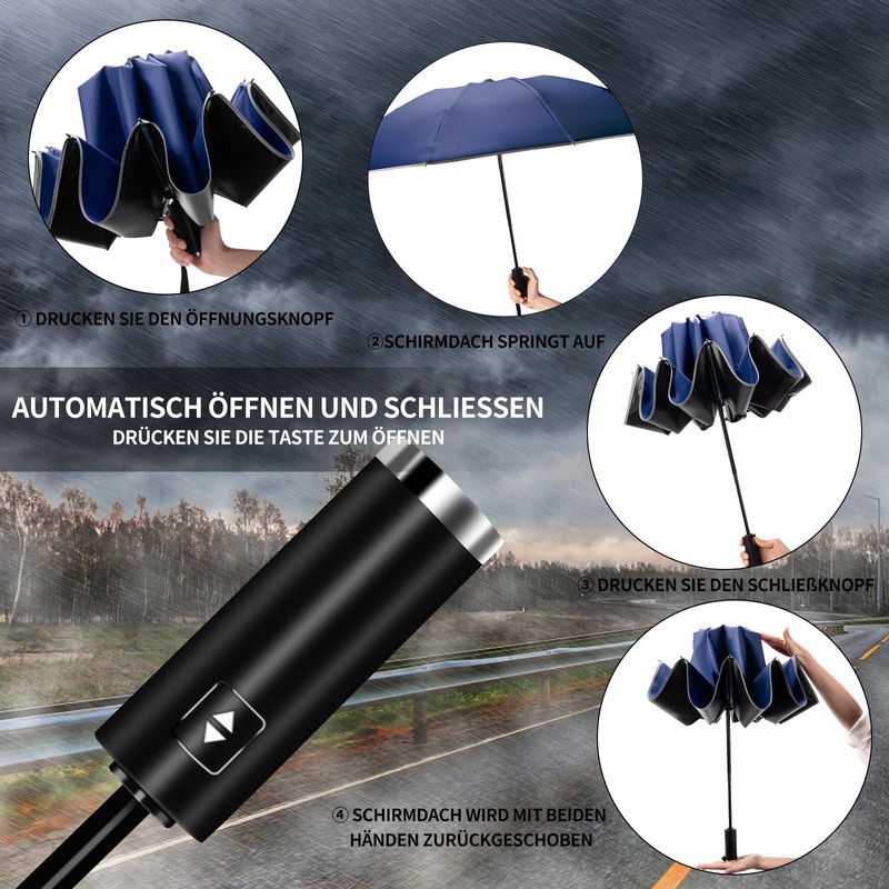Automatic Open and Close Folding Reverse Umbrella 10 Ribs (3+2