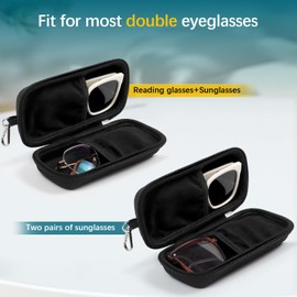Tangoner Double Eyeglasses Case Hard Shell Dual Sunglasses Organizer with Zipper Closure Travel Eyewear Storage for Vehicle holds 2 Pairs of Glasses, Black