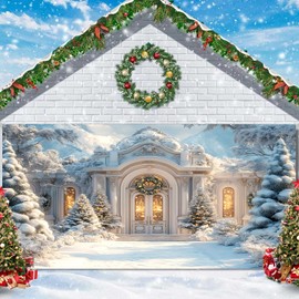 7X16ft Christmas Winter Palace Garage Door Decoration Background Retro Xmas Tree Snowflake Wonderland Christmas Snow Forest Decor Backdrop Kids Children Birthday Party Outdoor Indoor Banner Cover