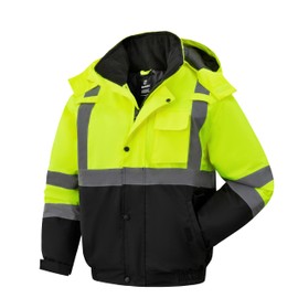 Ubon High Visibility Winter Safety Jackets for Men, Waterproof Reflective Hi Vis Construction Jacket for Cold Weather, Lime, XX-Large