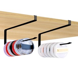 ROYUEXT Tumbler Lid Organizer,2 PCS Tumbler Lid holder Hook,Under Cabinet Lid Hanger, Space Saving Cup Lid Holders for Kitchen Storage,Paper,Towel,Up to 30 Lids(Black)