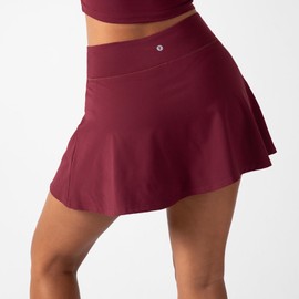 YITTY Active Women's UltraLuxe High-Waist Tennis Skirt with Built-in Shorts, Athleisure, 4-Way-Stretch, Built-in Shorts, Burgundy, M