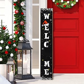 Christmas Porch Sign Decor Xmas Wooden Hanging Sign Door Porch Standing Decorative Signs for Front Door Farmhouse Outdoor Indoor Welcome Sign Wall Craft Decor 47.2"H