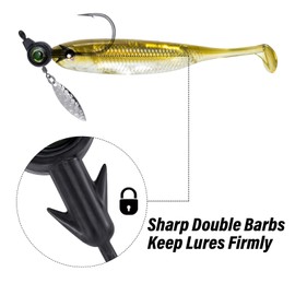 Dr.Fish 10 Pack Underspin Jig Heads Fishing Jig Heads Mustad Hooks Eye Crappie Jig Heads Round Saltwater Jig Willow Blade Unpainted Jig Bass,Trout, Bluegill 1/8oz, Black