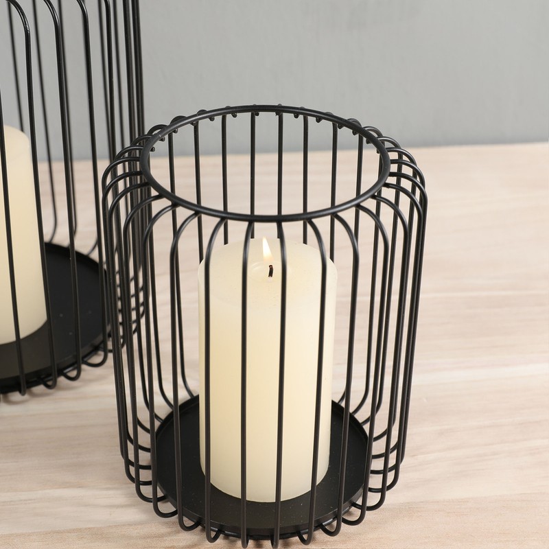 Cage Candleholder Set Matte Black Metal Cylinder Modern Simple Bird