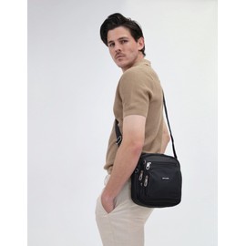 Pierre Cardin Unisex Nylon Anti-Theft Slash Proof Shoulder Cross Body Travel Bag with RFID Protected Pocket, Black