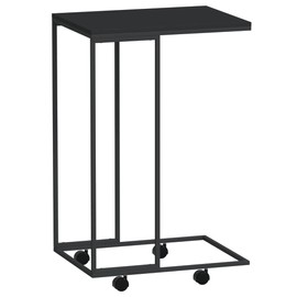vidaXL Side Table with Wheels in Black - C-Shaped Sofa Side Table with Industrial and Modern Design Perfect for Living Room, Bedroom – Dimensions 15.7"x11.8"x25"