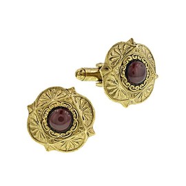 1928 Jewelry Mens 14K Gold Dipped Art Deco Style Red Garnet Gemstone Cufflinks