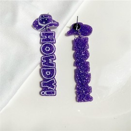 coadipress Western Cowgirl Acrylic HOWDY Glitter Drop Dangle Earrings for Women Rodeo Disco Cowboy Earrings Country Concert Party Southern Nashville Accessories Jewelry Gifts (Purple Shiny)