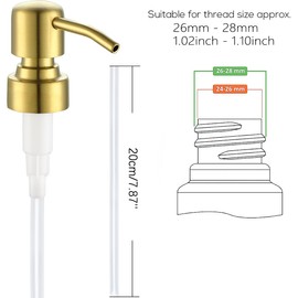 AUNRGO Gold Soap Dispenser Pump Replacement - Brushed Finish 304 Stainless Steel Hand Liquid Soap and Lotion Dispenser Pumps Replacement for Regular Mouth Bottles, Standard 28/400 Neck Size