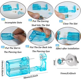 orilace Ear Piercing Kit, 20Pcs Disposable Ear Piercing Gun Kit Built-In Earring Stud At Home Self Piercing Kit Tool Easy Use for Salon Crystal Pink+ Crystal Blue (Mini Bule CZ-205)