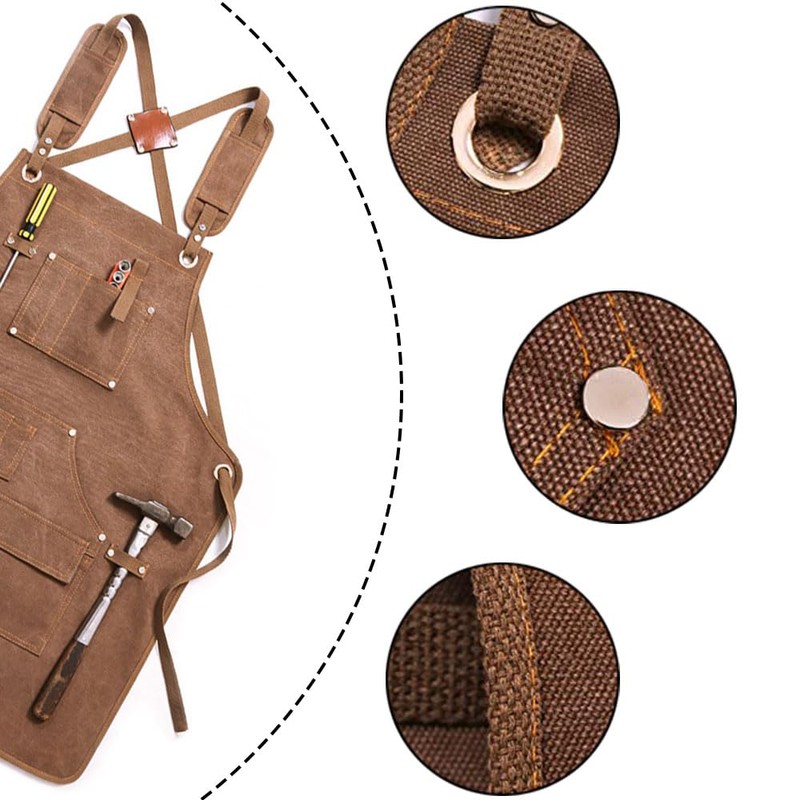 Work Apron with 12 Tool Pockets, Heavy Duty Thick Canvas
