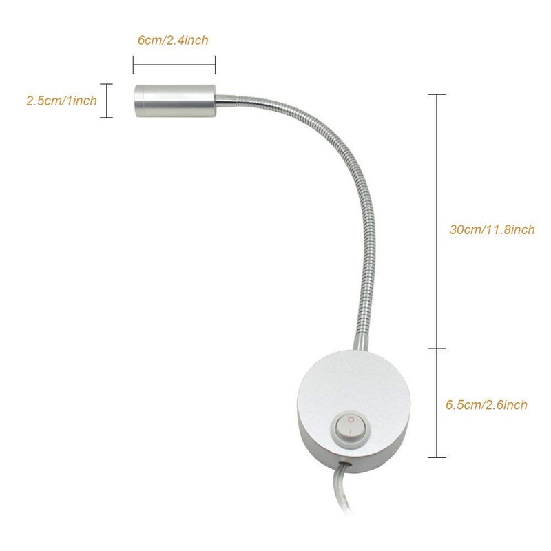 WeFoonLo 3W Wall Mounted Reading Light Flexible Gooseneck LED Sconce