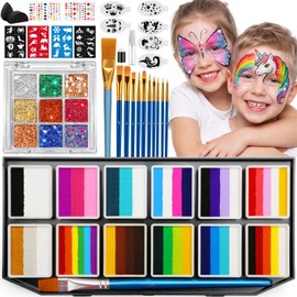Face Painting Kit for Kids, 50 Split Colors with Glitter Shades