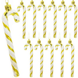 Pack of 12 Christmas Candy Cane Ornaments Christmas Tree Hanging Pendants, Candy Canes Tree Decorations for Christmas Party Supplies (Gold and White)