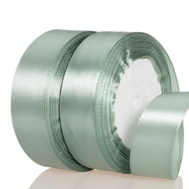 ATRBB 1 Inch Sage Green Satin Ribbon, 50 Yards Solid Fabric Ribbon for Gift Wrapping, Bouquets, Wedding and Home Decor, 25 Yards/roll x 2 Rolls