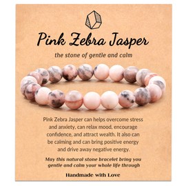 Seyaa Bracelet for Women, Pink Zebra Jasper Bracelet, Birthday Valentines Day Gift for Her Teen, Natural Crystal Stone