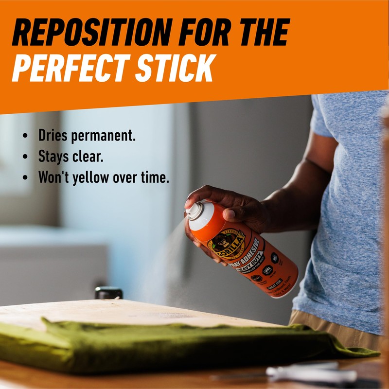 Gorilla Heavy Duty Spray Adhesive, Clear Glue, 14 Ounce (Pack