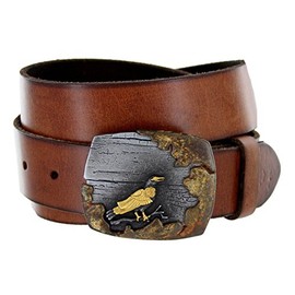 Made in Italy Steampunk Songbird Buckle Men's Casual Jean Belt with One-Piece Cowhide Leather Strap (32 Tan)