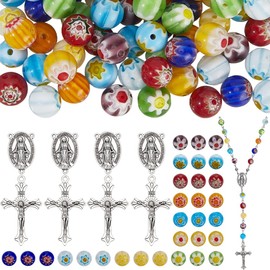 SUNNYCLUE 228Pcs Rosary Making Kit Rosary Crosses Crucifix Charm Easter Chandelier Component Link Charms Millefiori Lampwork Glass Beads for Jewelry Making Supplies DIY Necklace Bracelets Holiday