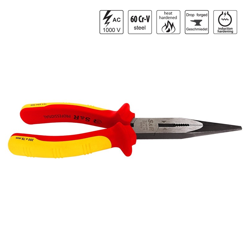 S&R VDE Long Flat Nose Pliers 200 mm Series 1000V