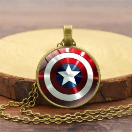 sterling silver Captain America Shield Round Pendent Necklace - Gold