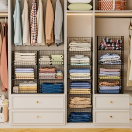 Yociyoga 6-Tier Stackable Closet Organizers and Storage Shelves, Closet Shelf Organizer Basket Bins, Foldable Sweater Storage for Clothes Organizer System, Black（Patent Pending）