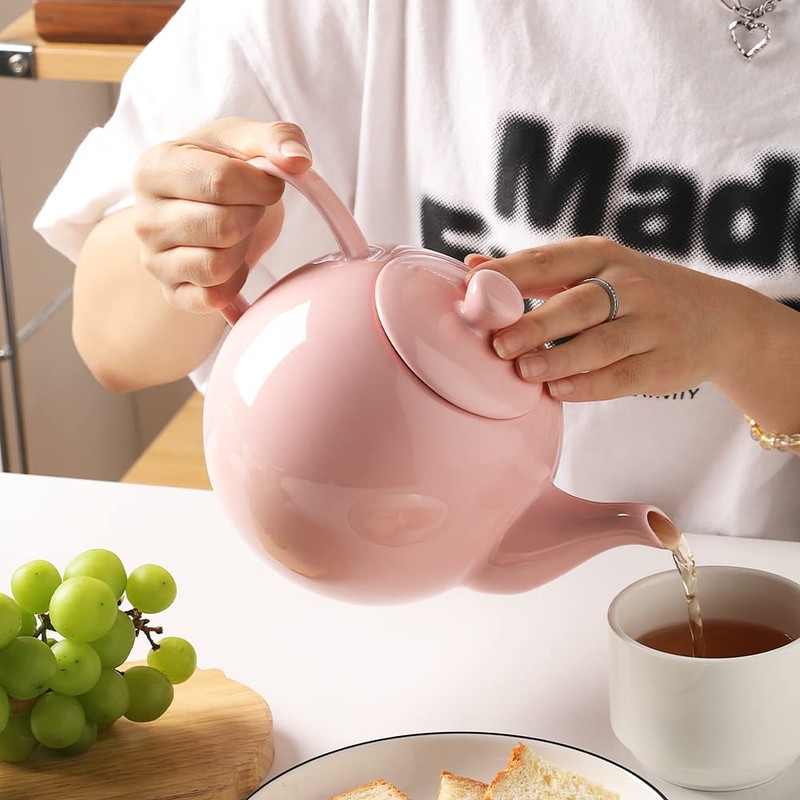 Sweejar Porcelain Teapot with Removable Stainless Steel Infuser,Microwave & Dishwasher