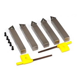 YUFUTOL Mini Indexable Lathe Turning Tool-1/2" Shank Nickel Plated 5 Pieces Carbide Turning Tool Set,Metal Lathe Cutting Tools with Carbide Inserts TCMT16T304 (TCMT32.51)