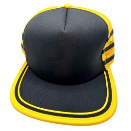 Throwback Brand Three Striped Vintage Style Trucker Hat Black Yellow Foam Cap Throwback Brand
