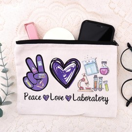 Sudaporn Laboratory Gifts Makeup Bag Cosmetics Bags for Lab Tech Retirement Gift Biologist Appreciation Gifts Travel Toiletry Bag for Biology Teacher Lab Assistant Peace Love Laboratory Make Up Pouch
