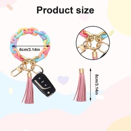 MIYUANGKJ Key Fob 2 Pieces Bracelet Car Key Ring DIY Women Key Pendant with Tassel Rainbow Wrists Key Chain Car Gifts for Couple Christmas Gifts, Rainbow Black