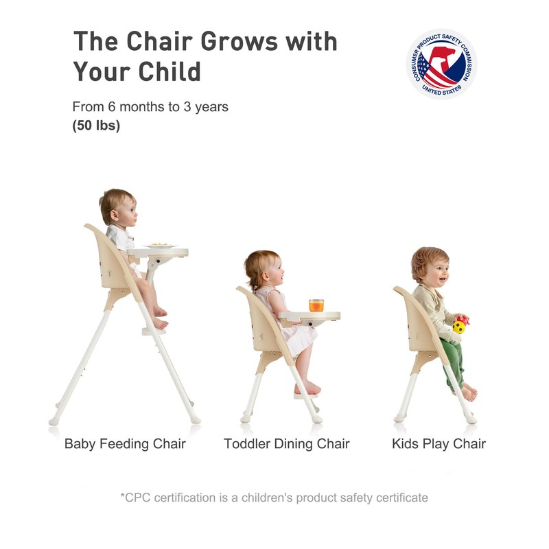 Mallify Foldable High Chair, Space-Saving Portable Baby High Chair with