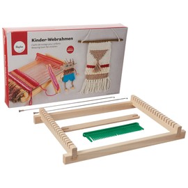 Rayher 7202200 Children's Wooden Frame Loom, 18.5 x 29 cm, Loom’s Weaving Width 16.5 cm, Natural, incl. Loom Shuttle and Loom Comb