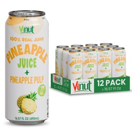 Vinut Natural Pineapple Juice Drink with Pulp, (16.57 fl oz, Pack of 12) Real Pineapple Juice, No Sugar Added, Gluten Free, GMO-Free