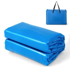 GYMAX Pool Cover, 16 FT x 32 FT 12-mil Solar Pool Cover with Carry Bag, Heat Retaining Rectangle Bubble Cover Floating Spa Blanket for Tub, In-Ground & Above Ground Swimming Pools (Blue)