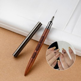 SILPECWEE Wooden Nail Art Brushes, Nail Art Liner Brush for Thin Details, Fine Drawing Liner Brush UV Gel Polish Painting Nail Design Tools Sizes - 9mm