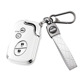 Flensent Key Fob Cover with Keychain for Lexus RX350 RX450 GX460 LX570 CT200h 2009-2015 (White)