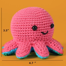 Ktmeor Crochet Kit for Beginners,Crochet Animal Kit with Step-by-Step Video Tutorials,DIY Knitting Supplies,with Easy Yarn & 20% Extra Practice Yarn-Cute Octopus