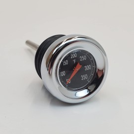 Chrome Shorty Style 2-⅞” Oil Tank Dipstick with Oil Temperature Gauge (50 to 350) for All 2000-2017 Harley Softail FXST/FLST Models - Black Gauge Face with Chrome Bezel - Replaces HD Part# 62896-00
