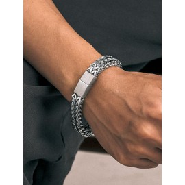 Richsteel Father's Day Cool Mens Bracelets, Silver Stainless Steel Jewelry Men, Non Tarnish,Hypoallergenic