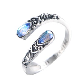 POPLYKE 925 Sterling Silver Just Breathe Lotus Ring Moonstone Thumb Spoon Rings Women's Lotus Flower Jewellery Gifts Band Wide