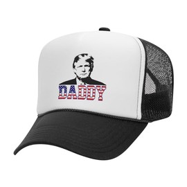 TeesAndTankYou Trump Daddy Flag Foam Trucker Cap Adjustable Mesh Back Hat White/Black