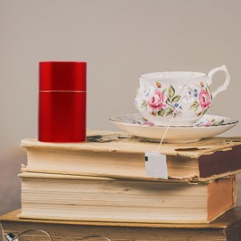 Kichvoe Tea Tin Canister with Airtight Lids, 2pcs Chinese Tea Storage Tins Empty Square Canisters Food Storage Jar for Loose Tea Coffee Bean Nuts Sugar Cereals Food Container Red