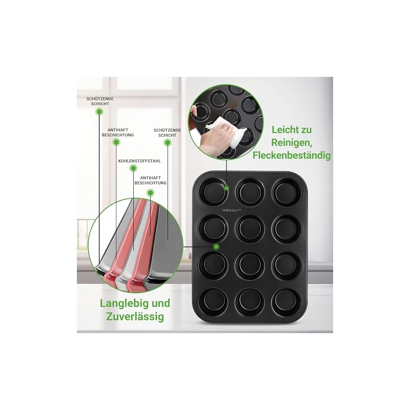 NutriChef Set of 2 Muffin Baking Moulds for 24 Muffins,