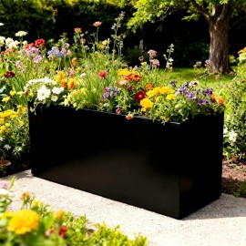 133 L Black Galvanized Steel Planter Weather Resistant Outdoor Garden Pot Long-Lasting Use Home American Stylecolor: Black, Size: 36*15*15-inch