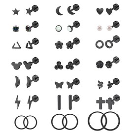 Staligue 21 Pairs Stainless Steel Earrings Set for Women Men Hypoallergenic 20G Flat Back Studs Earrings and Hoop Earrings Set Star Moon flower Snake Leaf Cartilage Piercing Earrings Jewelry Gifts