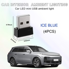 Sylvil 4 PCS USB LED Car Interior Atmosphere Lamp, Portable Mini LED Night Light, Plug-in USB Interface Trunk Ambient Lighting Kit, Universal Interior Car Accessories (Ice Blue)