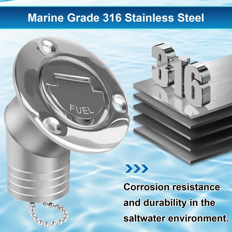 Boat Fuel Deck Fill/Filler with Keyless Cap with Screws, Marine